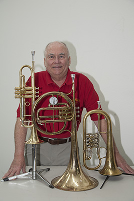 The legendary Tony Scodwell with his Legends Brass Signature Series trumpet, mellophonium and flugel mouthpieces.